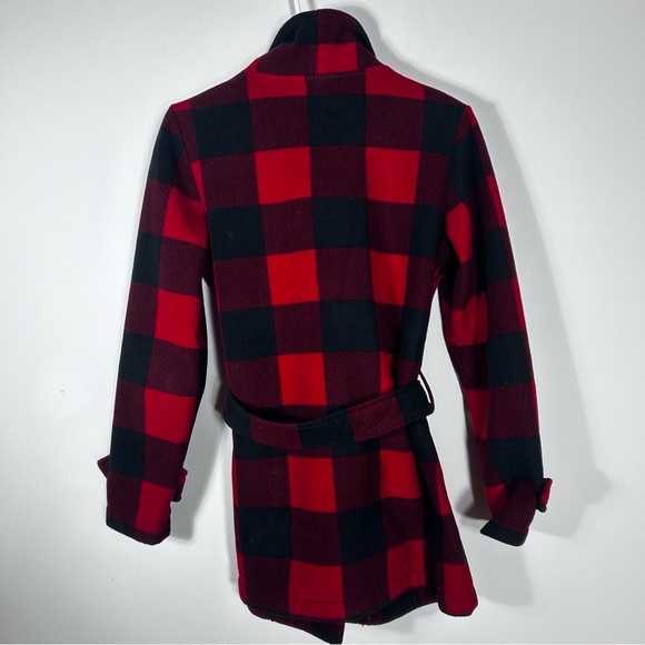 Ike Behar Red Buffalo Plaid Belted Button Up Pea Coat Size S - Picture 3 of 12